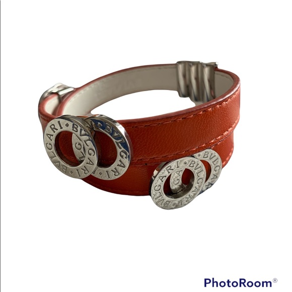 BVLGARI Jewelry - ❤️❤️❤️SOLD!!! Bvlgari Orange Leather Silver Tone Double Wrap Bracelet❤️❤️❤️